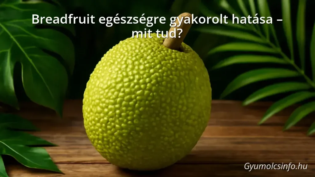 Friss breadfruit trópusi levelekkel egy faasztalon
